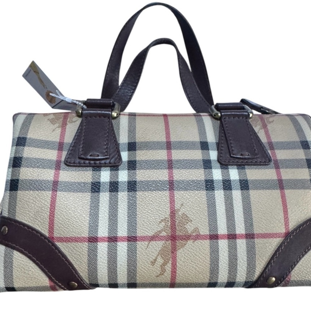 Burberry Nova Check Plaid Boston Satchel Bag Leather Trim